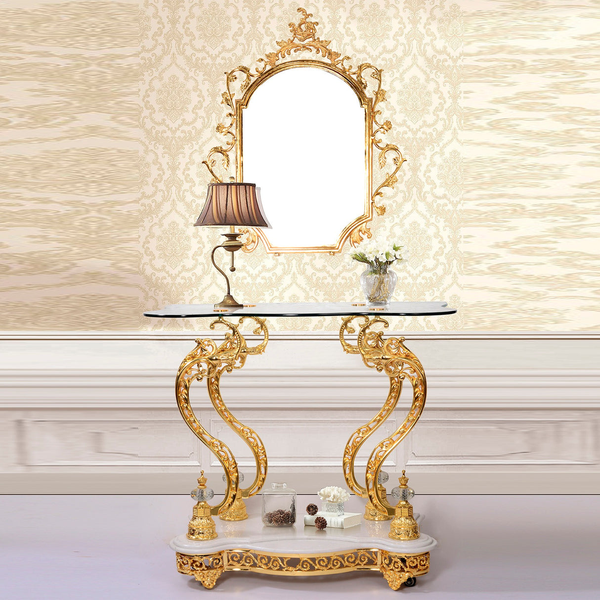 HD-263 Golden Brass Console With Mirror from Homey Design - Luna Furniture