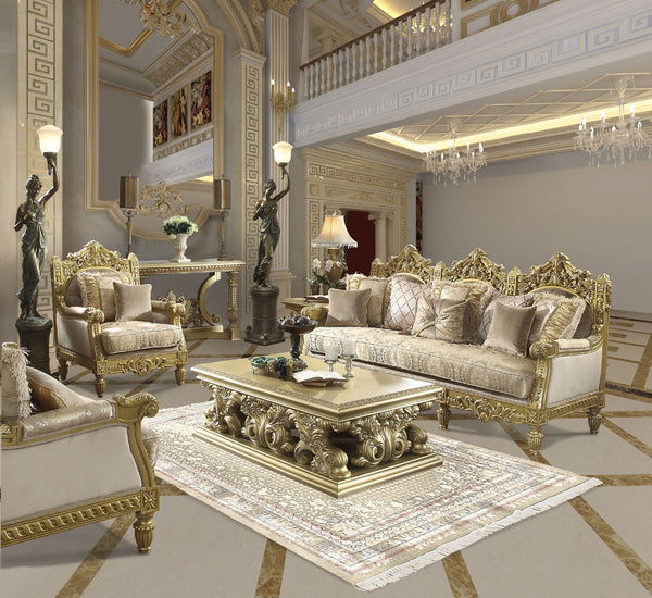 HD-2659 Metallic Bright Gold 3-Piece Living Room Set