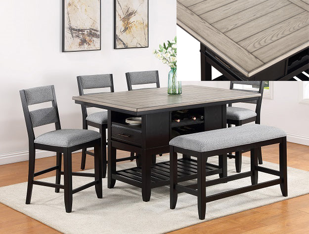 Frey Black/Gray Counter Height Dining Bench from Crown Mark - Luna Furniture