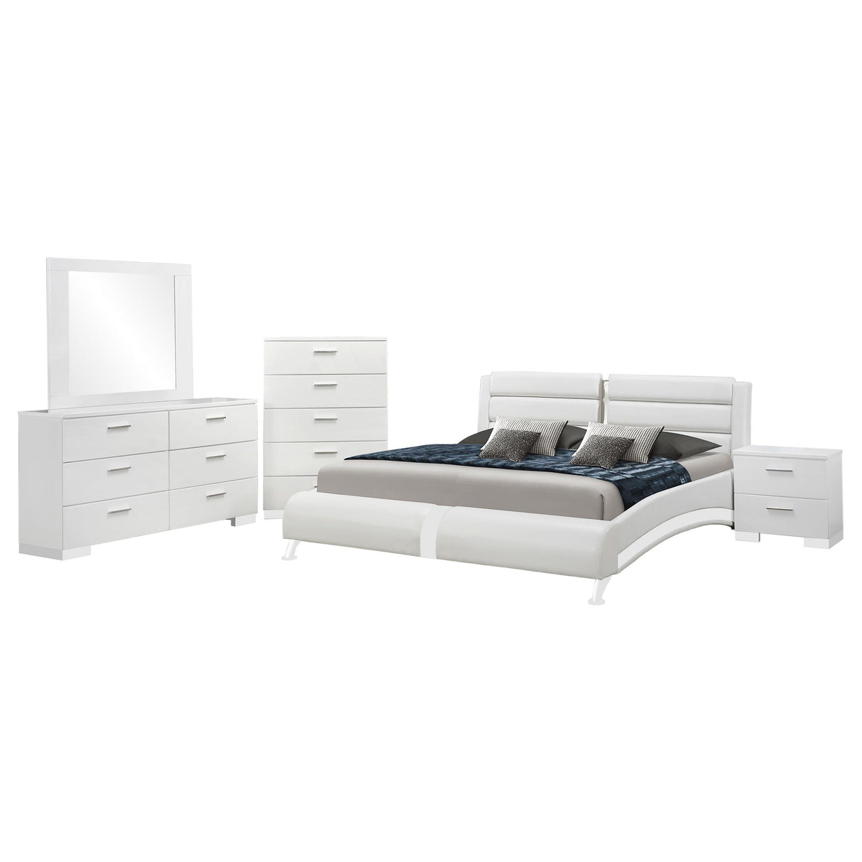 Jeremaine Glossy White 5-Piece Eastern King Bedroom Set with Plank Headboard from Coaster - Luna Furniture