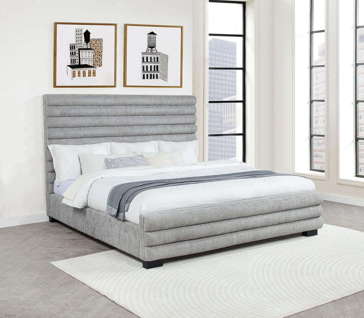 Patricia Gray Boucle Upholstered Eastern King Bed from Coaster - Luna Furniture