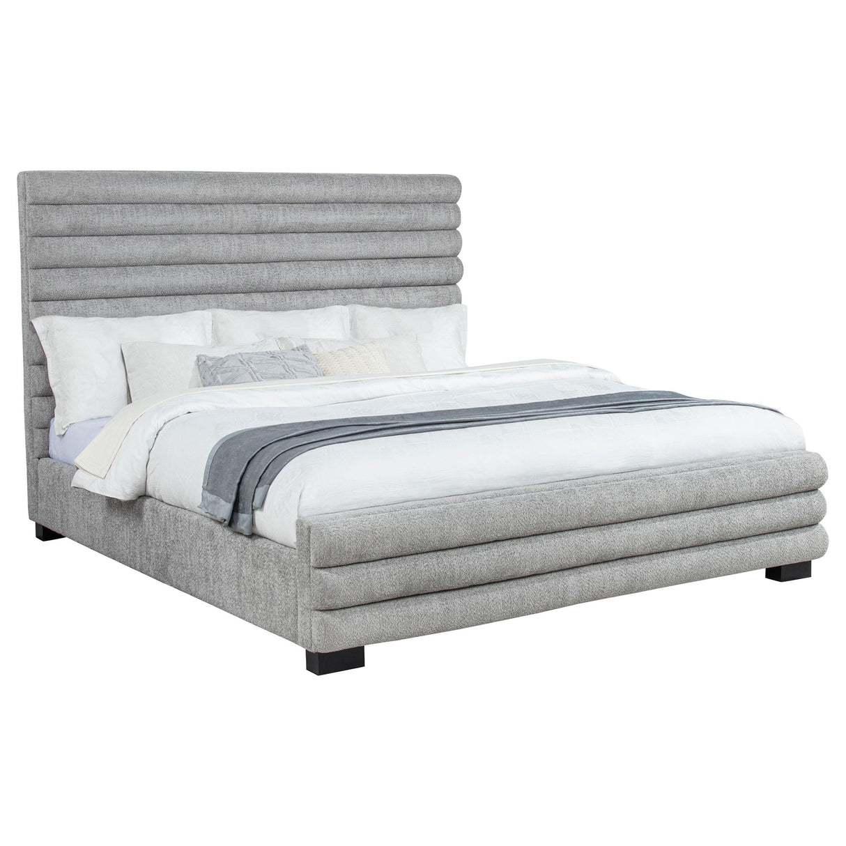 Patricia Gray Boucle Upholstered Eastern King Bed from Coaster - Luna Furniture
