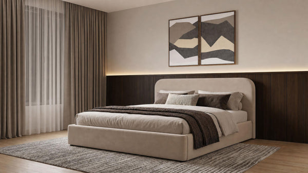 Anders Beige Eastern King Lift-Up Storage Platform Bed