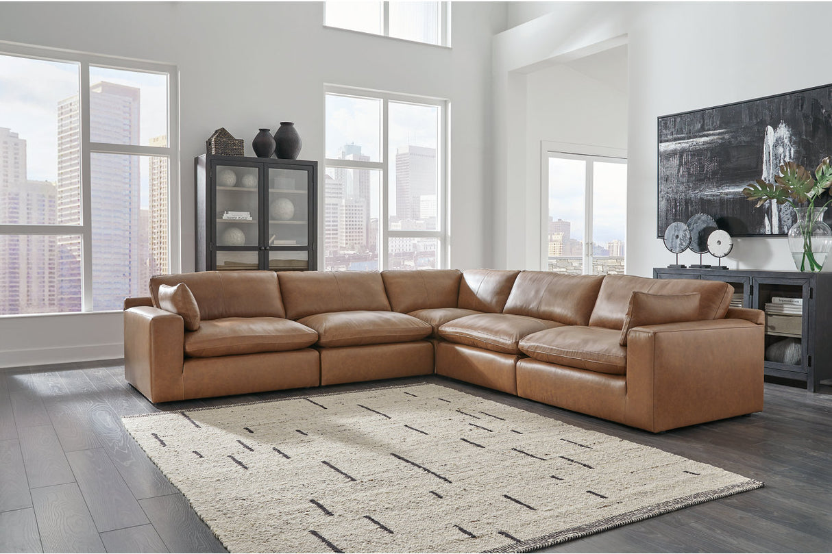 Emilia Caramel 5-Piece Sectional and Ottoman from Ashley - Luna Furniture