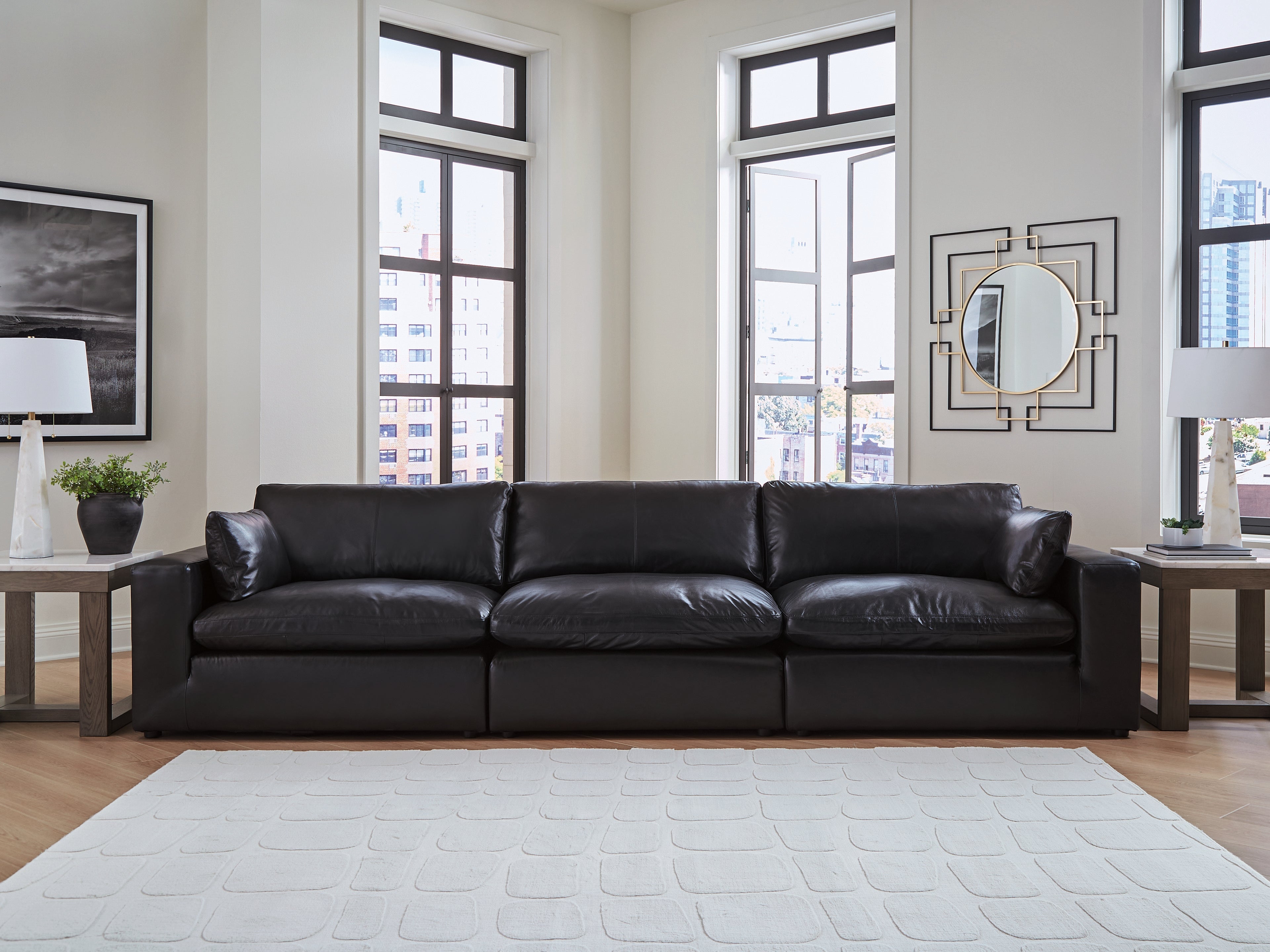Ashley Emilia Black 3-Piece Leather Modular Sofa – Luna Furniture