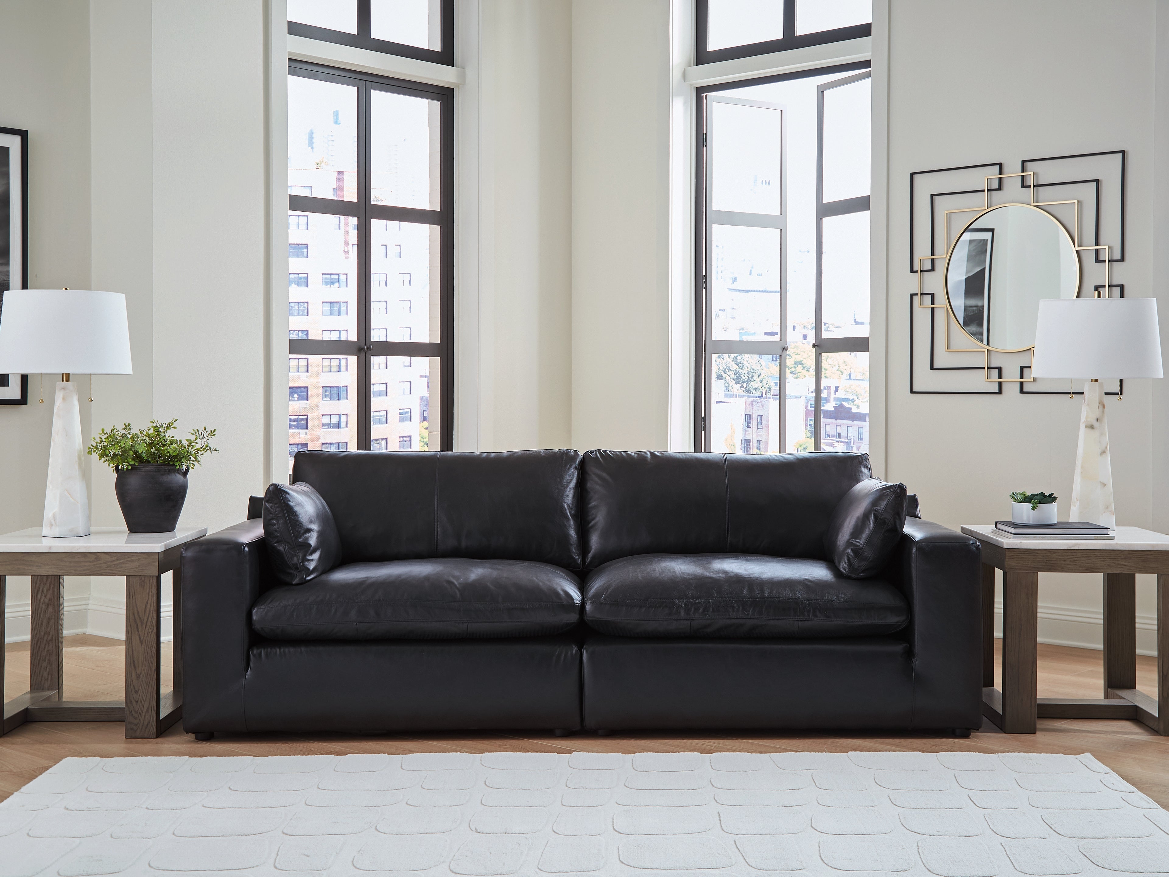 Ashley Emilia Black 2-Piece Leather Modular Loveseat – Luna Furniture