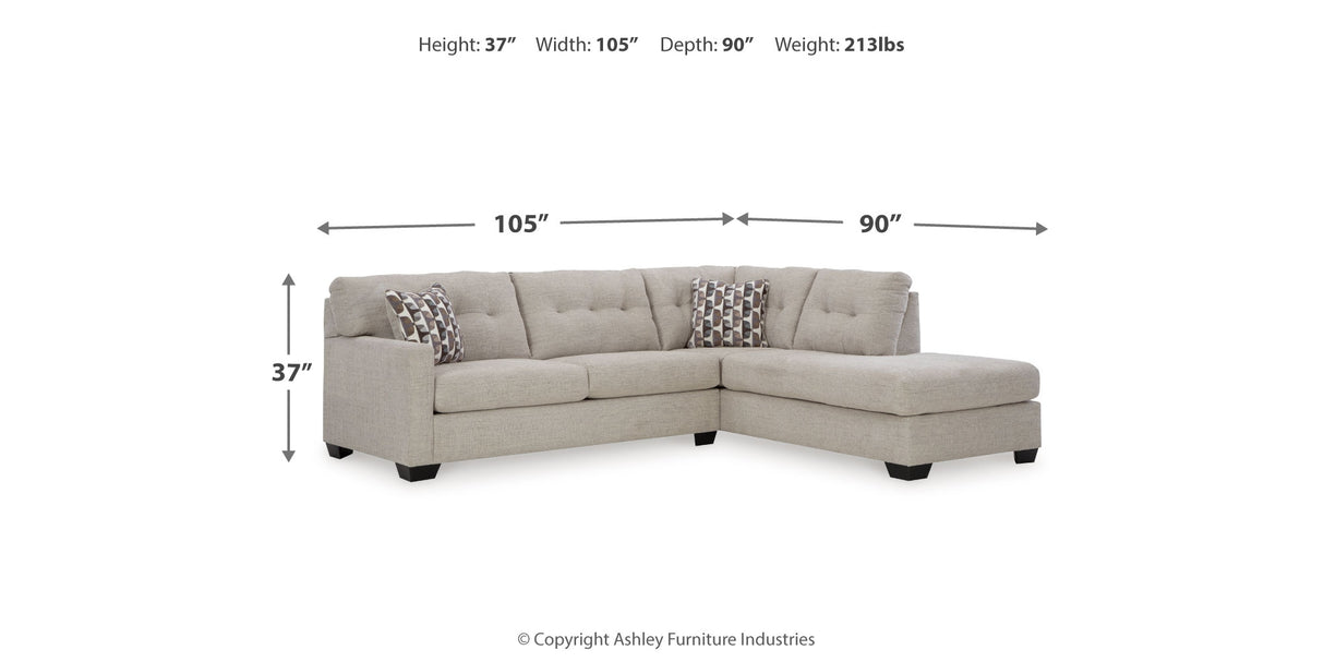 Mahoney Pebble 2-Piece Sectional with Ottoman from Ashley Furniture - Luna Furniture