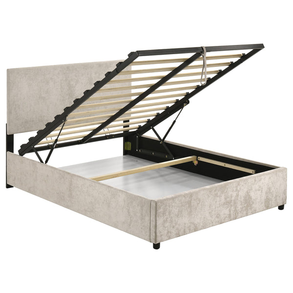 Reeves Beige Upholstered Lift-Top Storage Platform Full Bed