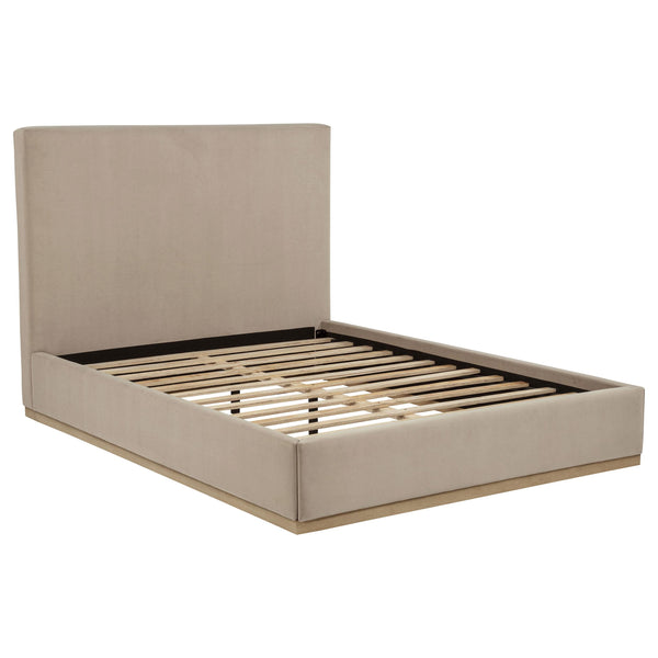Knox Khaki Fabric Upholstered Queen Platform Bed