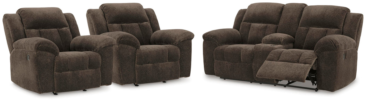 Frohn Chocolate Reclining Loveseat and 2 Recliners from Ashley - Luna Furniture