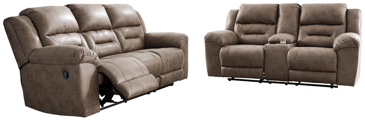 Stoneland Reclining Sofa and Loveseat in Fossil from Ashley Furniture - Luna Furniture