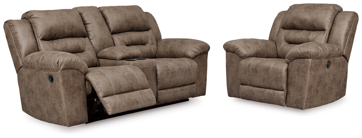 Stoneland Fossil Reclining Loveseat and Power Recliner from Ashley - Luna Furniture