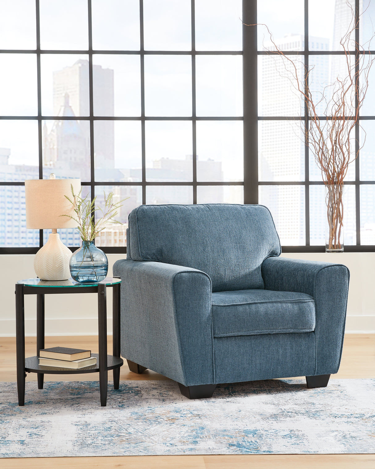 Cashton Blue Chair and Ottoman from Ashley - Luna Furniture