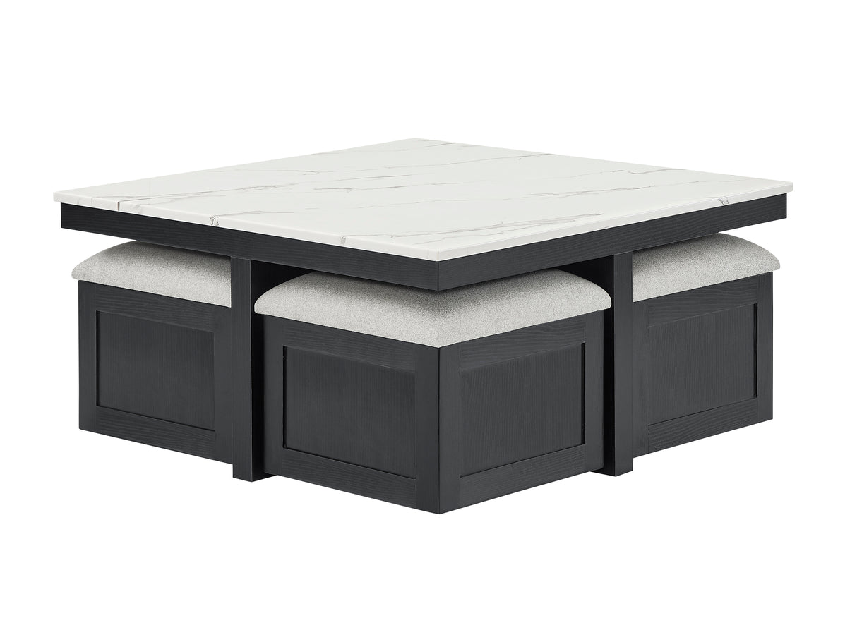 Marta Light Gray Coffee Table with 4 Storage Ottomans from Crown Mark - Luna Furniture