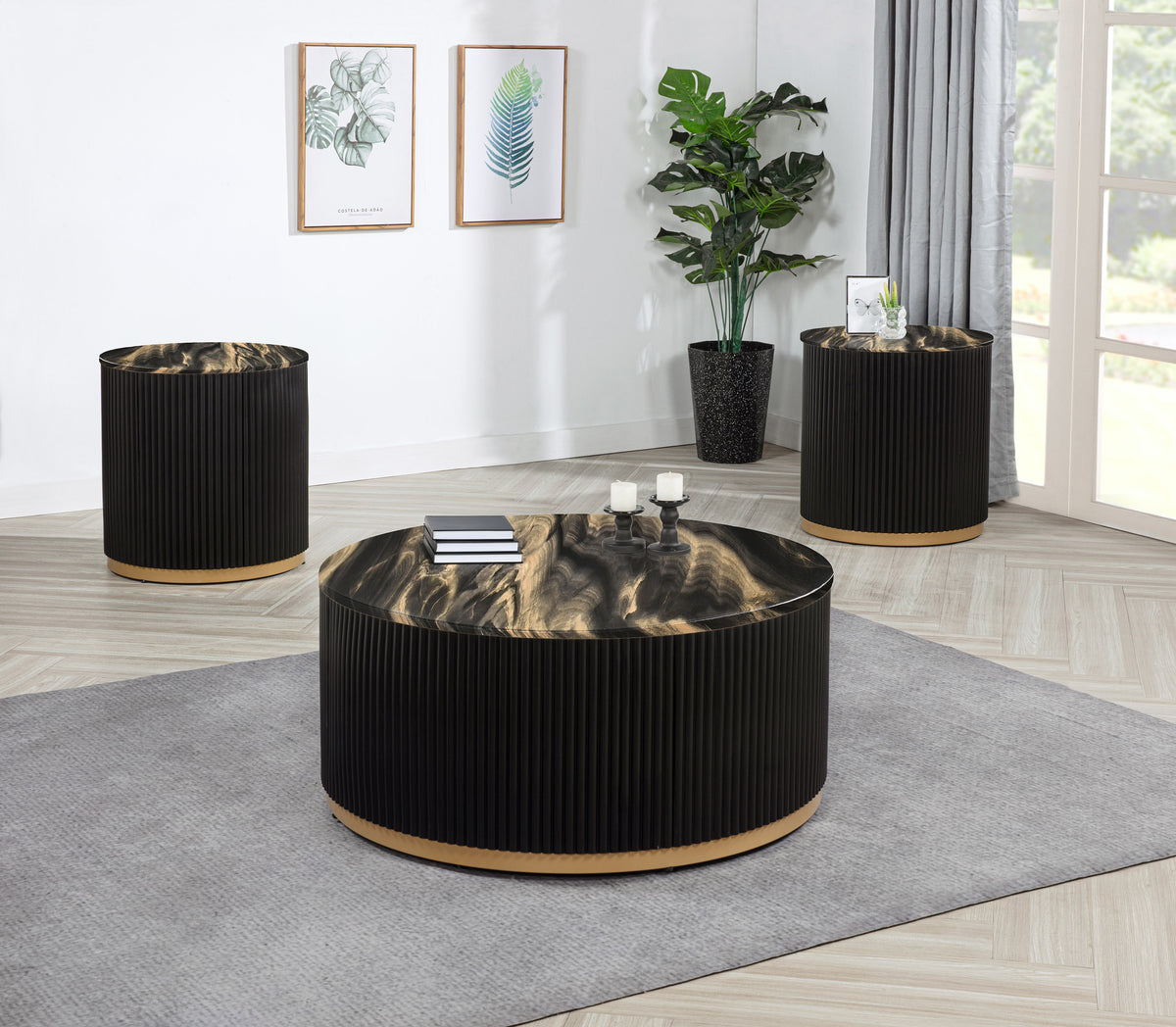 Kara Gold/Black Coffee Table with Casters from Crown Mark - Luna Furniture