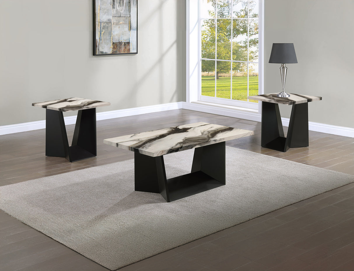 Adea Brown/Black 3-Piece Faux Marble Top Cocktail Table Set from Crown Mark - Luna Furniture