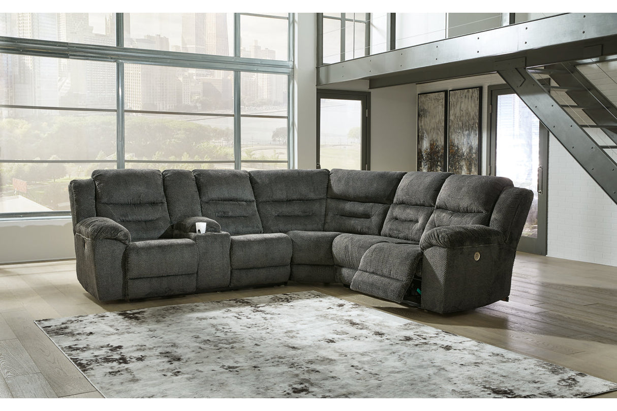 Nettington Smoke 3-Piece Power Reclining Sectional from Ashley - Luna Furniture