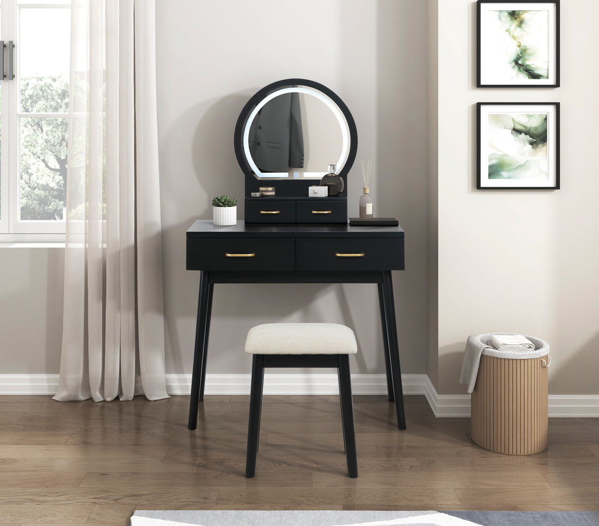 Ornate Black Vanity Dresser with Mirror and Stool from Homelegance - Luna Furniture