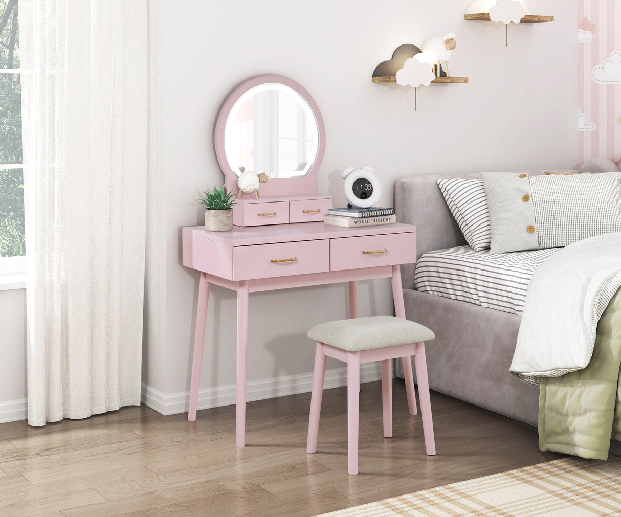 Ornate Pink Vanity Dresser with Mirror and Stool from Homelegance - Luna Furniture