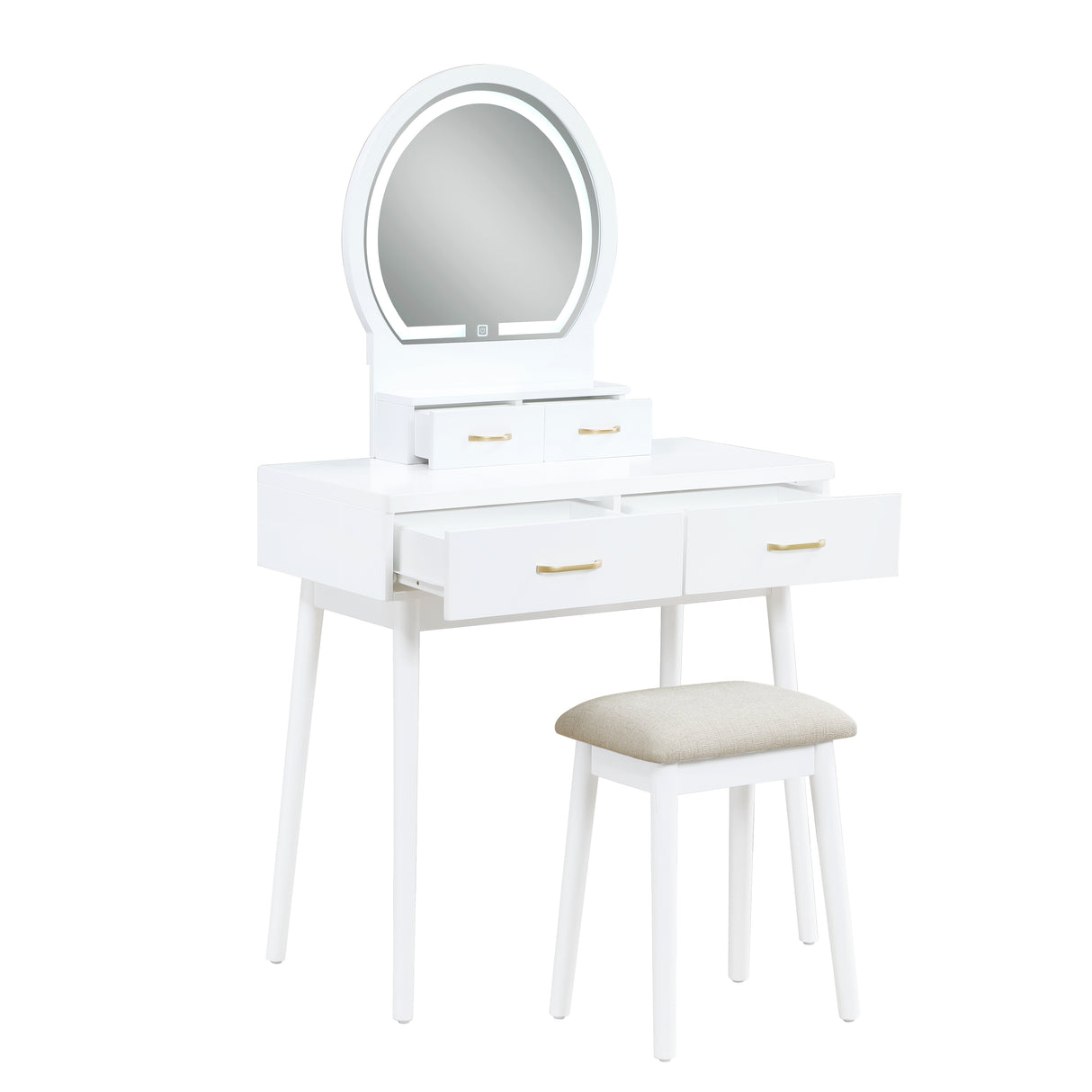 Ornate White Vanity Dresser with Mirror and Stool from Homelegance - Luna Furniture