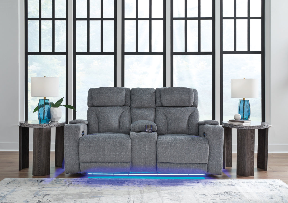 Studio Cave Power Reclining Sofa and Loveseat in Steel from Ashley - Luna Furniture