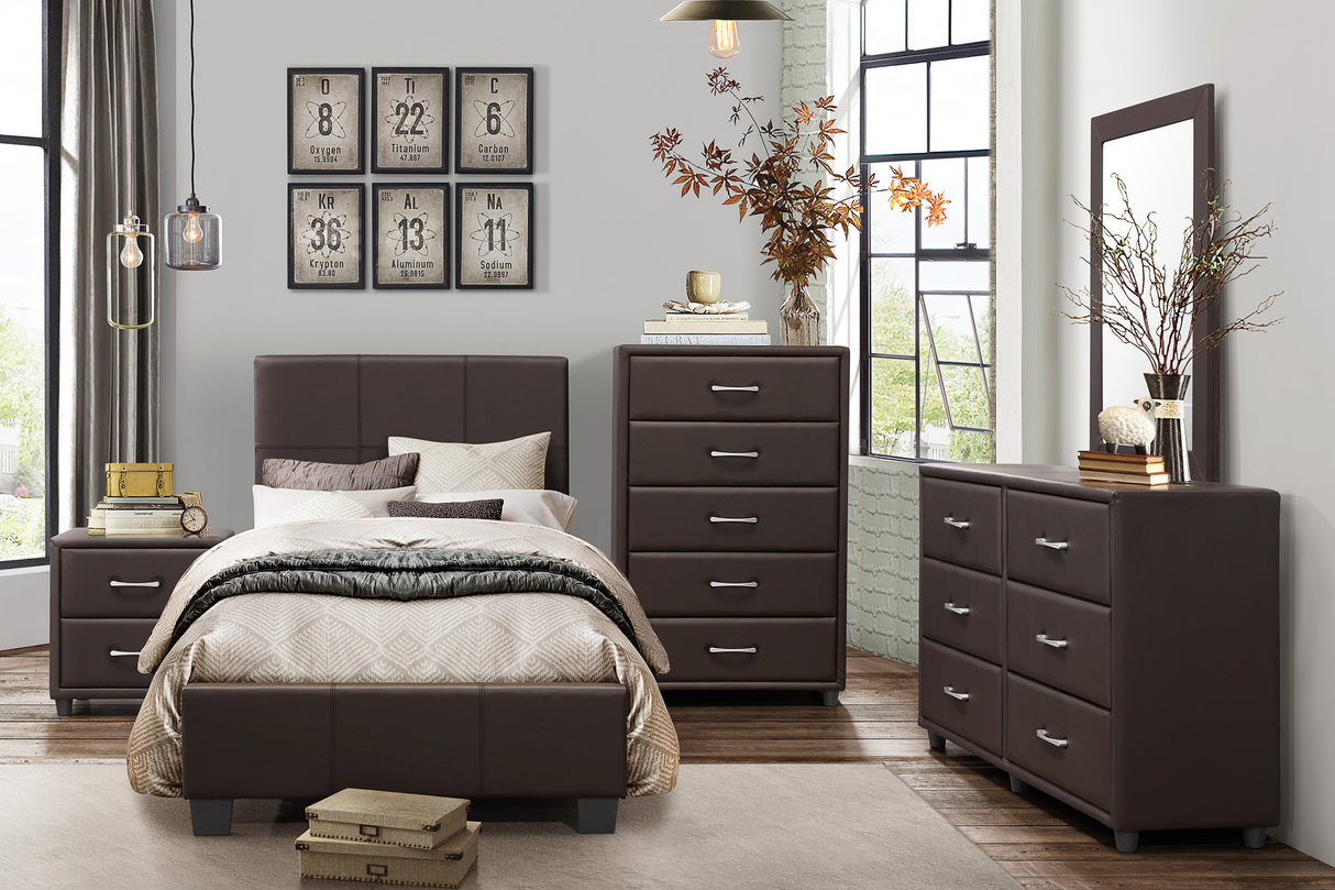 Lorenzi Dark Brown 4-Piece Youth Bedroom Set (Twin Bed, Nightstand, Dresser, Mirror)