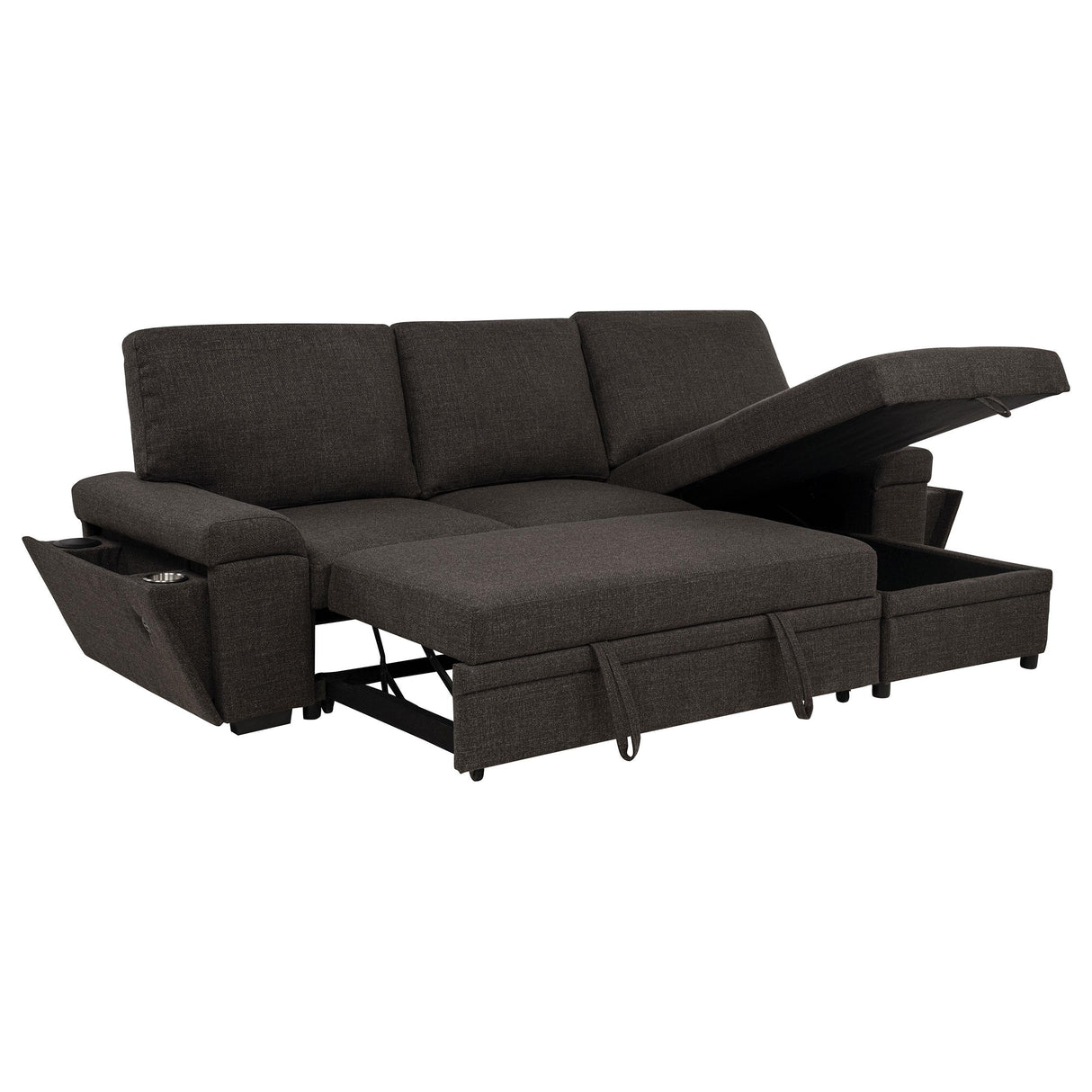 Demko Brown Sleeper Sectional Sofa with Speaker and Storage Chaise from Coaster - Luna Furniture