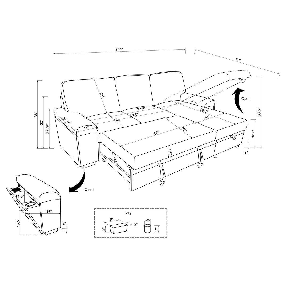 Demko Brown Sleeper Sectional Sofa with Speaker and Storage Chaise from Coaster - Luna Furniture