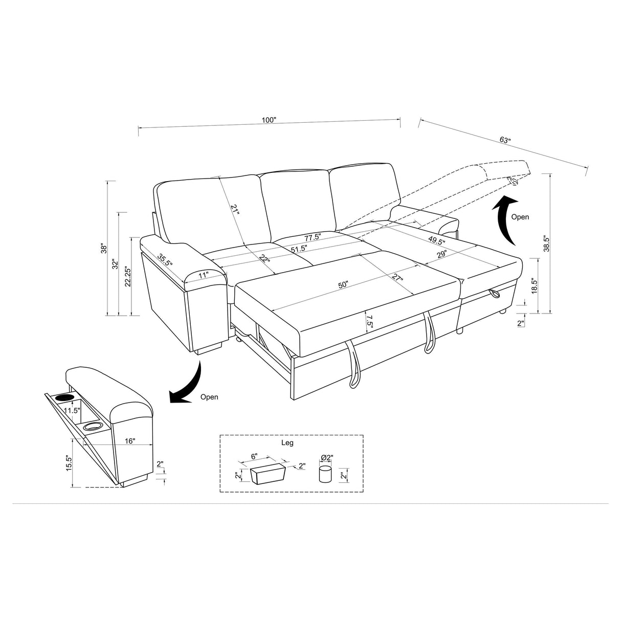 Demko Black Sleeper Sectional Sofa with Speaker and Storage Chaise from Coaster - Luna Furniture
