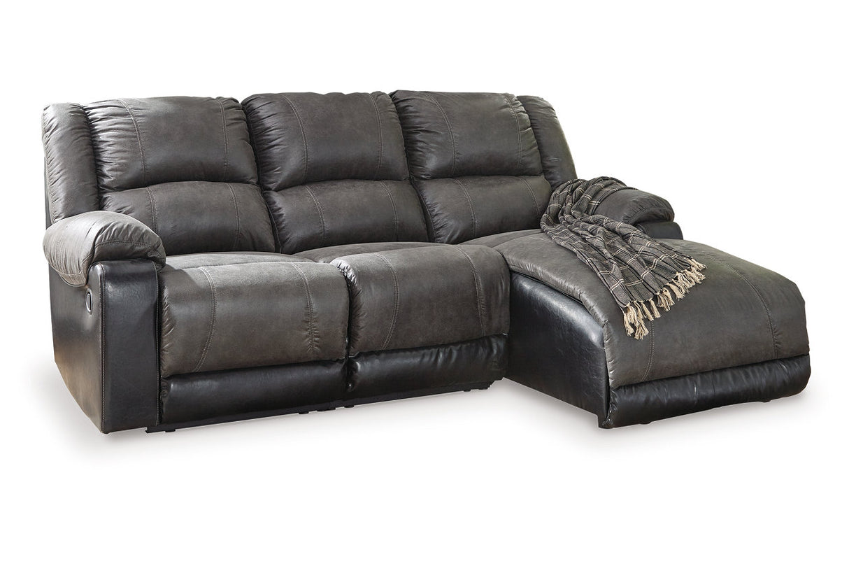 Nantahala Slate 3-Piece Reclining Sectional with Chaise from Ashley - Luna Furniture
