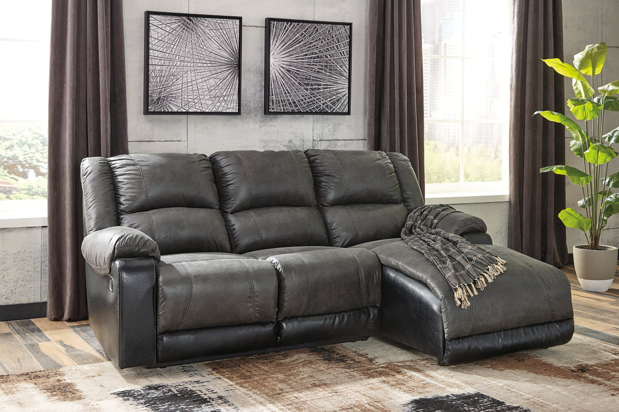 Nantahala Slate 3-Piece Reclining Sectional with Chaise from Ashley - Luna Furniture