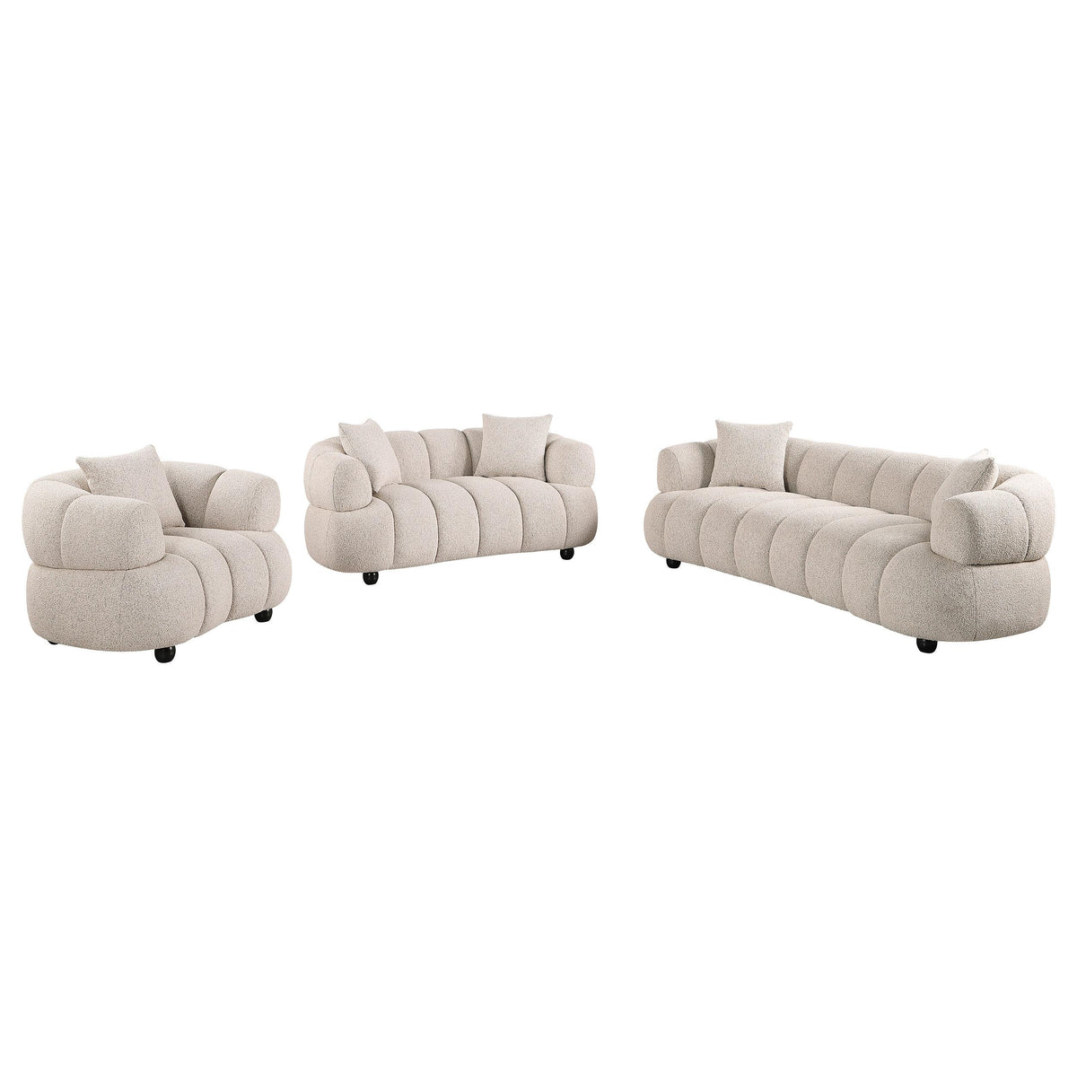 Whitney Pebble Channel Tufted Boucle Upholstered Living Room Set from Coaster - Luna Furniture