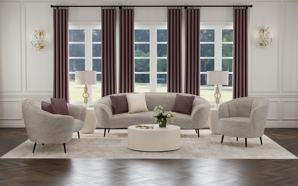 Ellorie Beige Upholstered Channel Back Curved Sofa from Coaster - Luna Furniture