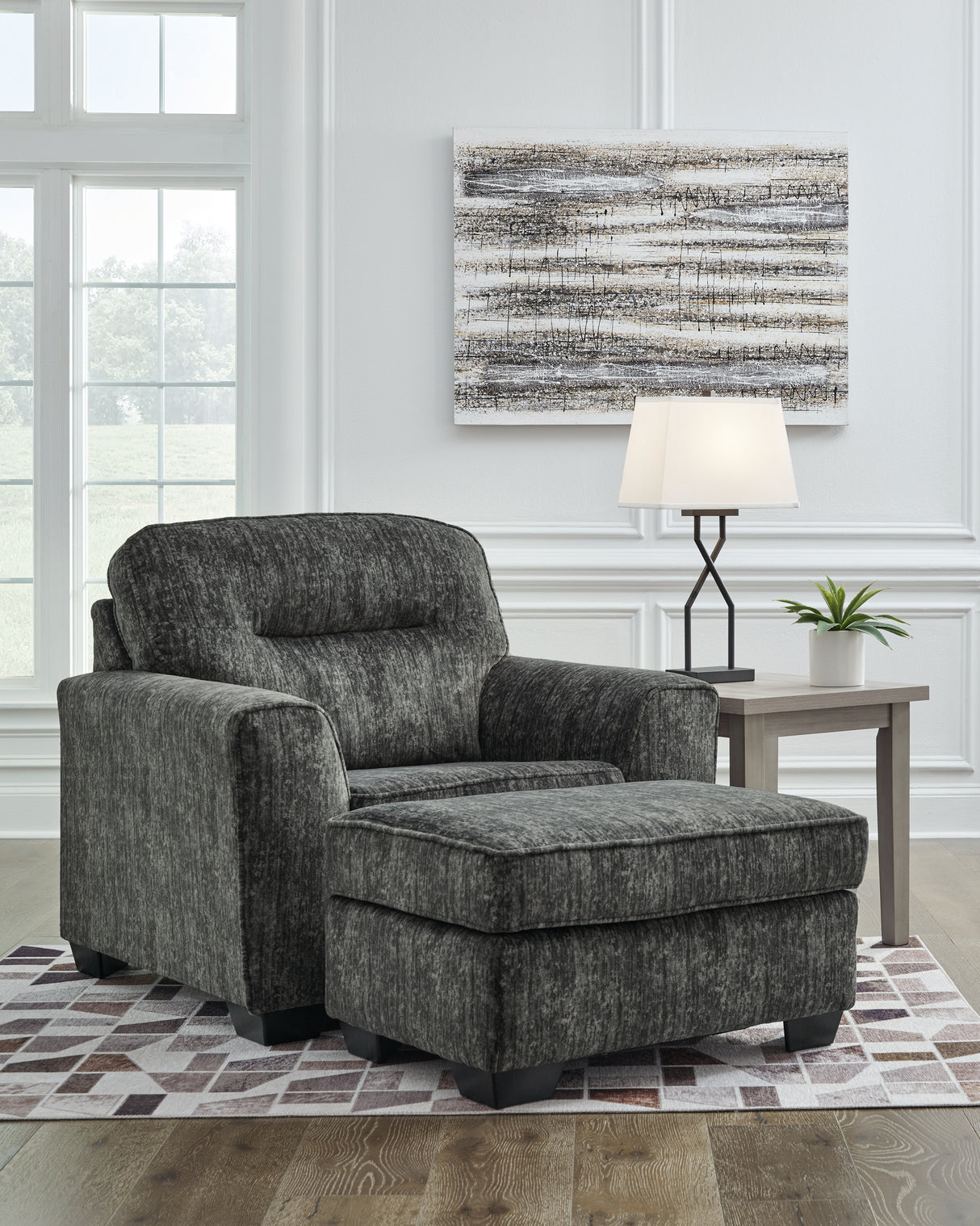 Lonoke Gunmetal Oversized Chair and Ottoman from Ashley Furniture - Luna Furniture