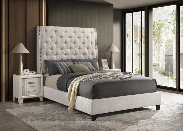 Chantilly Oat King Tweed Upholstered Bed