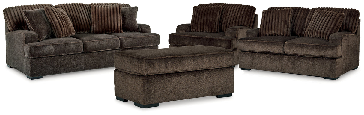 Aylesworth Sofa, Loveseat, Chair and Ottoman in Chocolate from Ashley - Luna Furniture