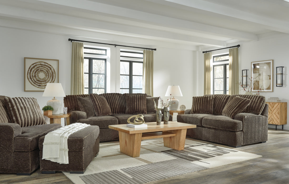 Aylesworth Chocolate Sofa, Loveseat, Chair and Ottoman from Ashley - Luna Furniture