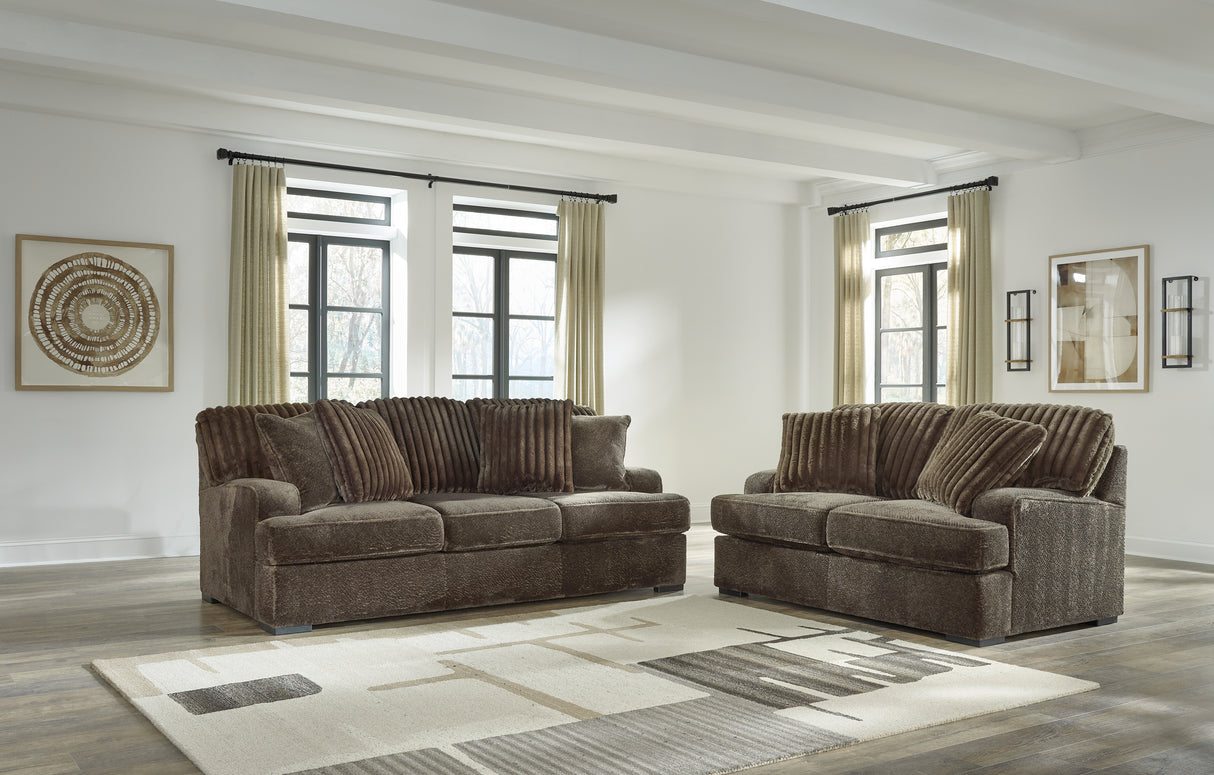Aylesworth Chocolate Sofa, Loveseat, Chair and Ottoman from Ashley - Luna Furniture