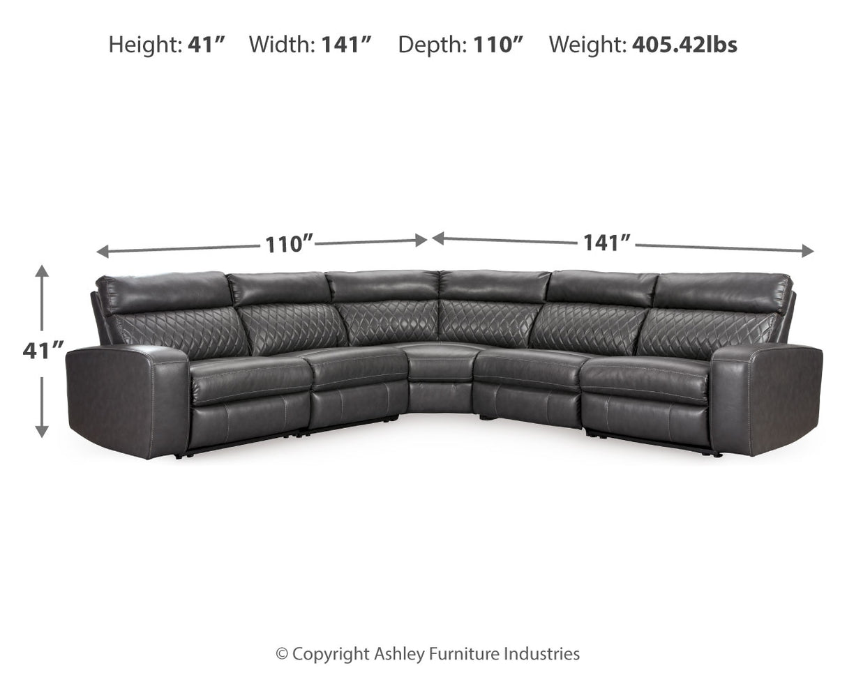 Samperstone Gray 5-Piece Power Reclining Sectional from Ashley Furniture - Luna Furniture