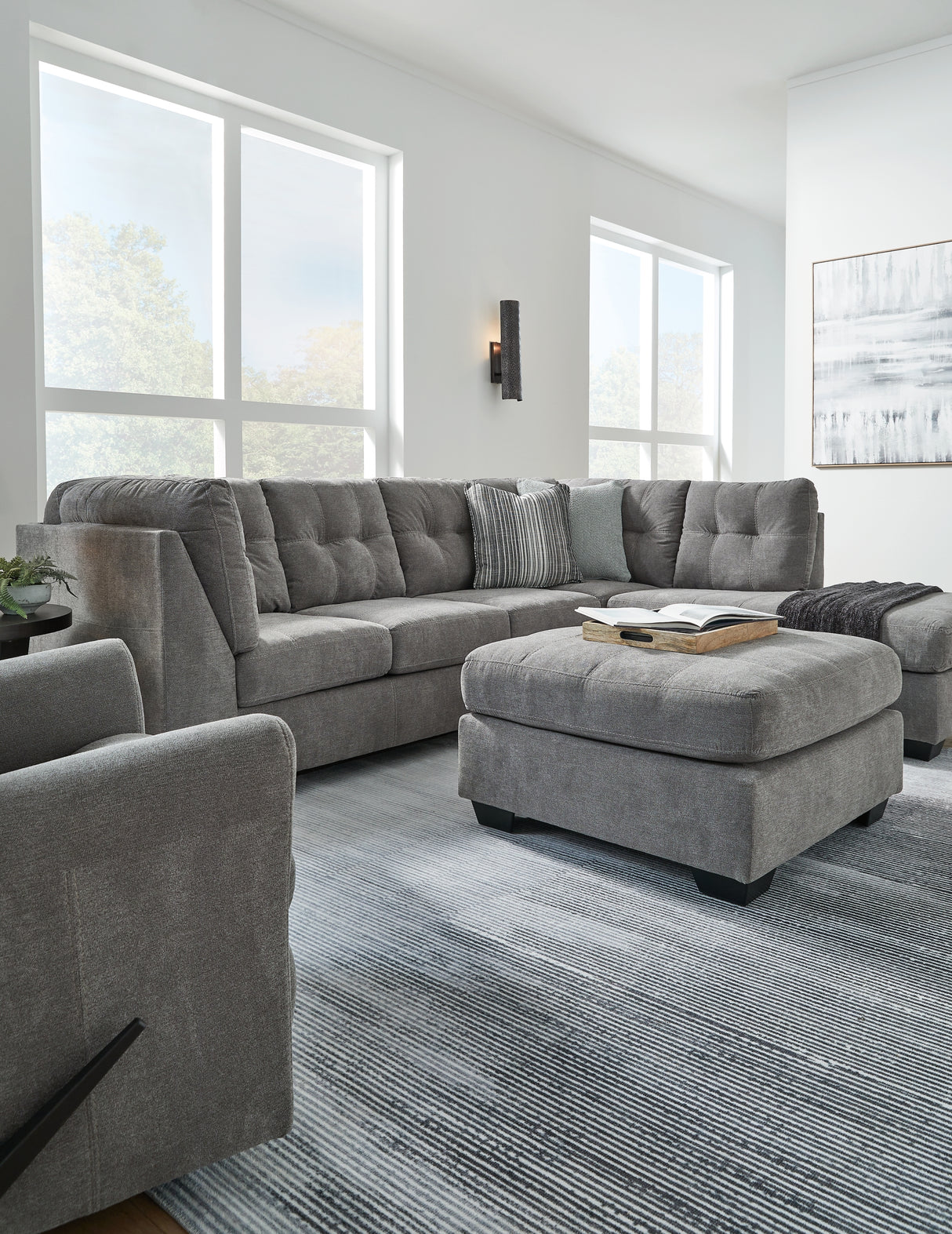 Marleton Gray 2-Piece Sectional and Ottoman from Ashley - Luna Furniture