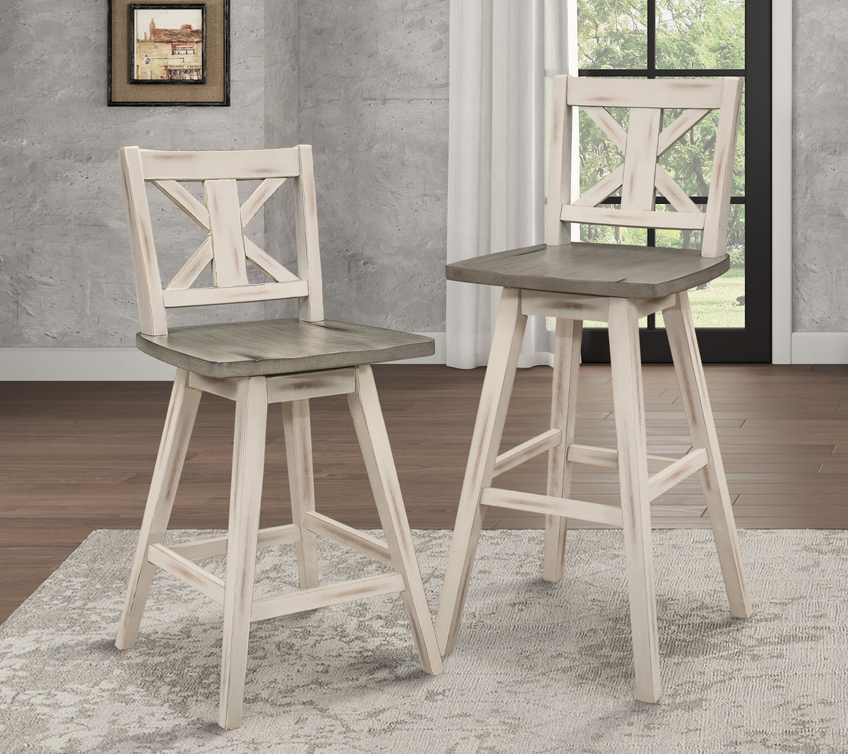 Amsonia Gray/Black Slat Back Swivel Pub Height Chairs, Set of 2 from Homelegance - Luna Furniture