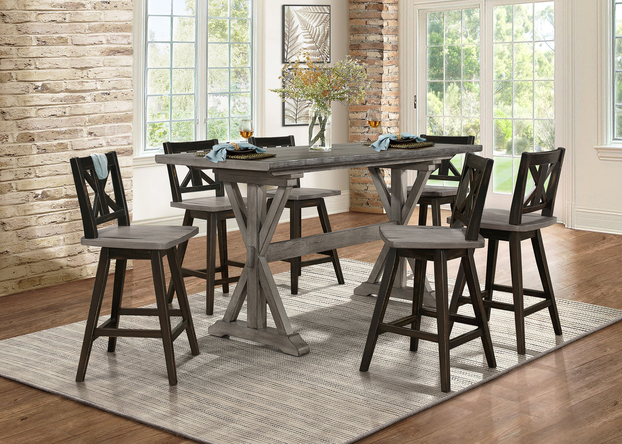 Amsonia Gray/Black X-Back Swivel Counter Height Chair, Set of 2 from Homelegance - Luna Furniture