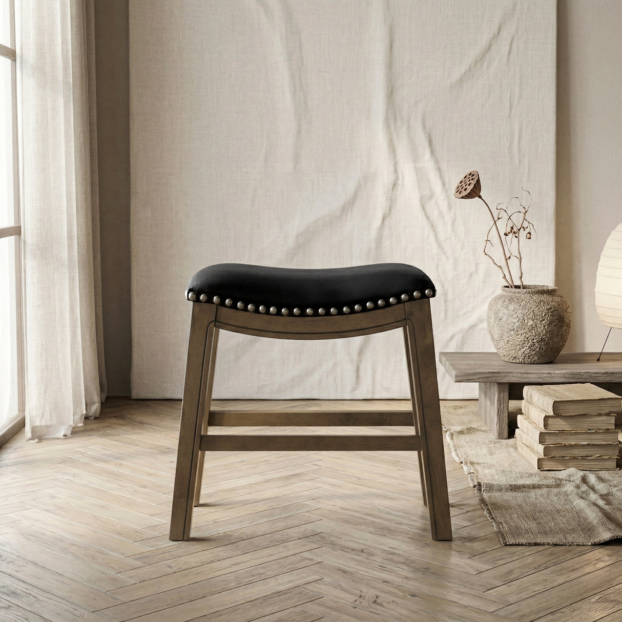 Ordway Black/Brown Dining Stool, Black from Homelegance - Luna Furniture