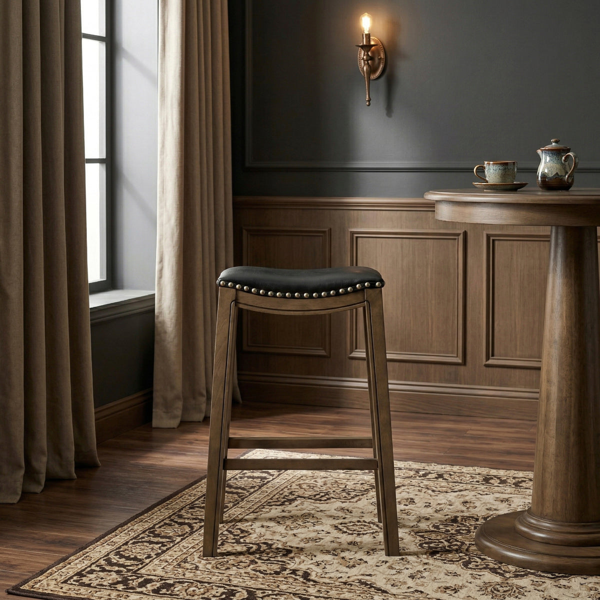 Ordway Black/Brown Pub Height Stool, Black from Homelegance - Luna Furniture