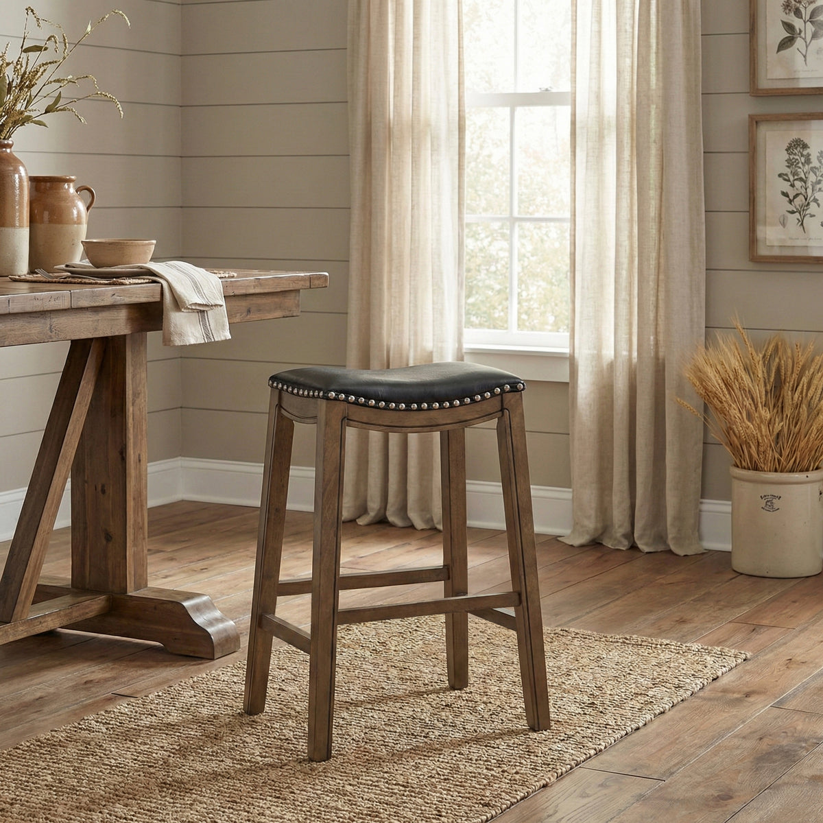 Ordway Black/Brown Pub Height Stool, Black from Homelegance - Luna Furniture