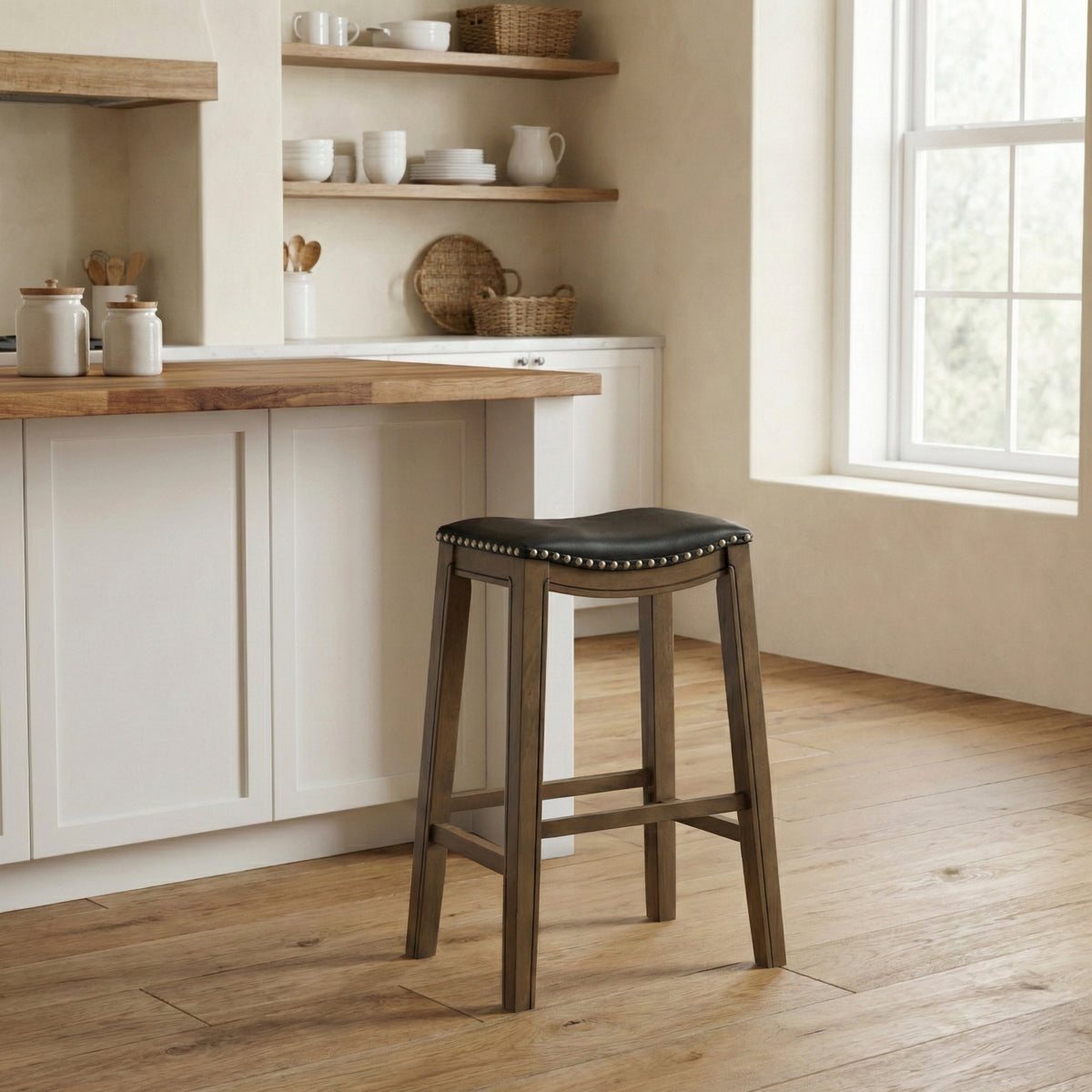 Ordway Black/Brown Pub Height Stool, Black from Homelegance - Luna Furniture