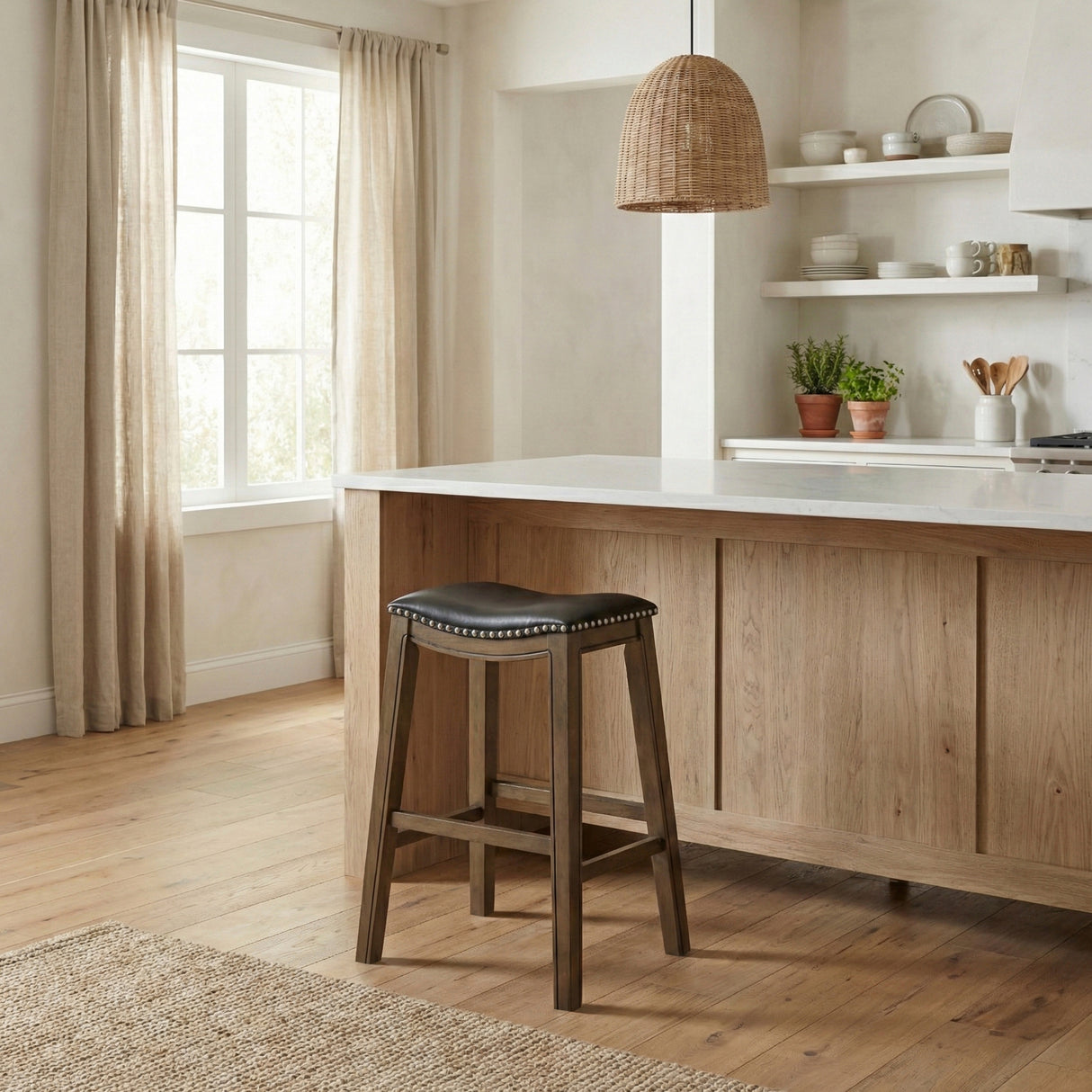 Ordway Black/Brown Pub Height Stool, Black from Homelegance - Luna Furniture