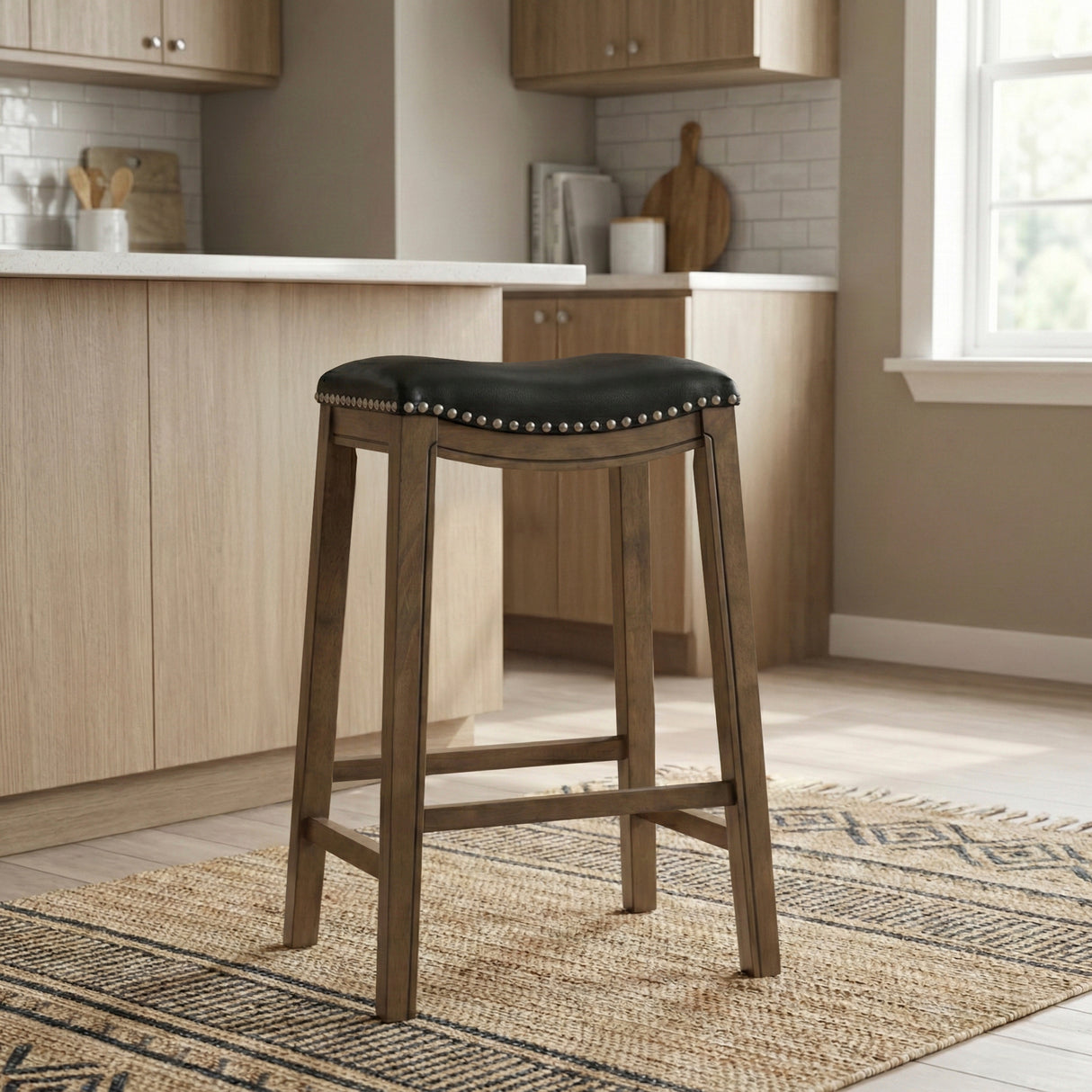 Ordway Black/Brown Pub Height Stool, Black from Homelegance - Luna Furniture