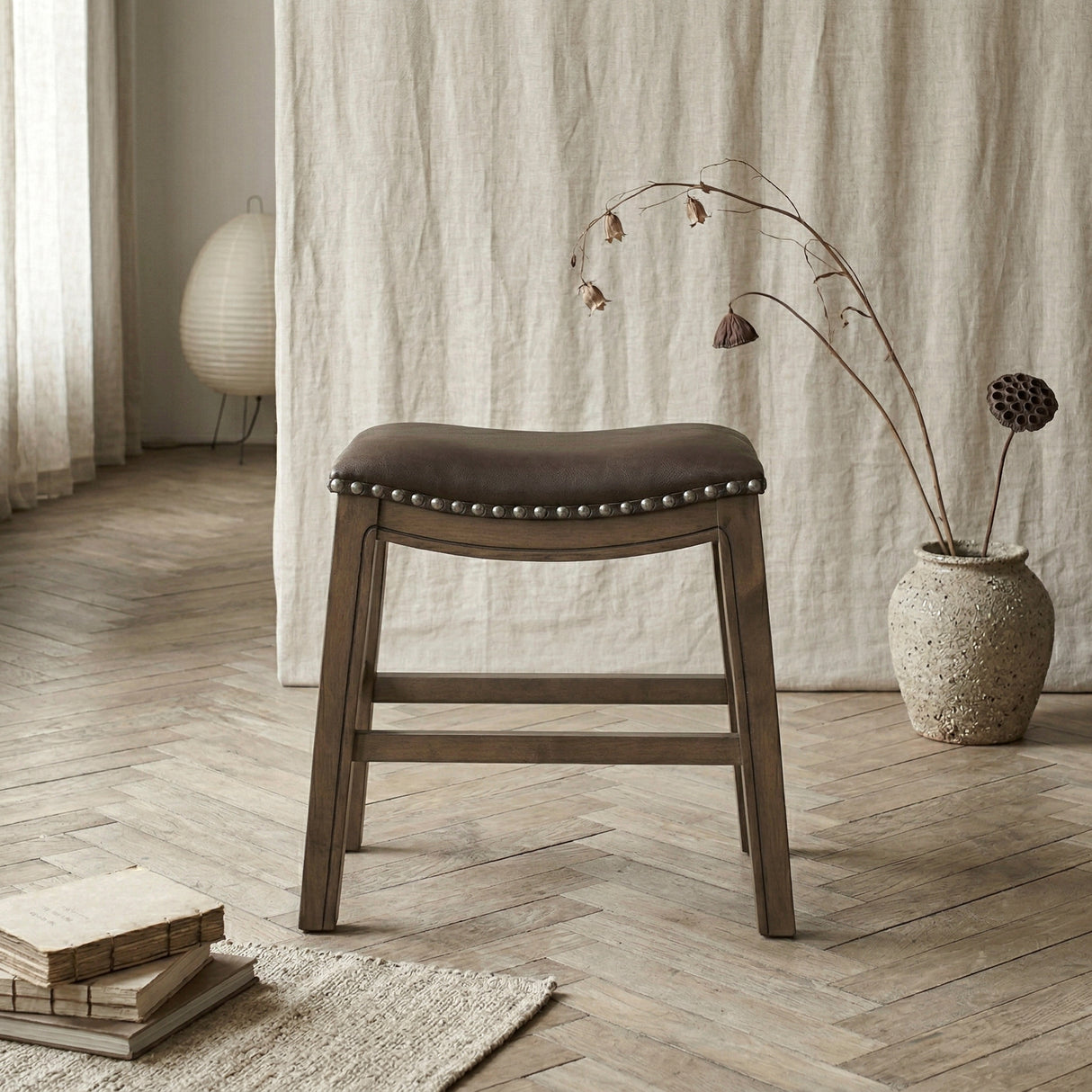 Ordway Brown/Brown Dining Stool, Brown from Homelegance - Luna Furniture