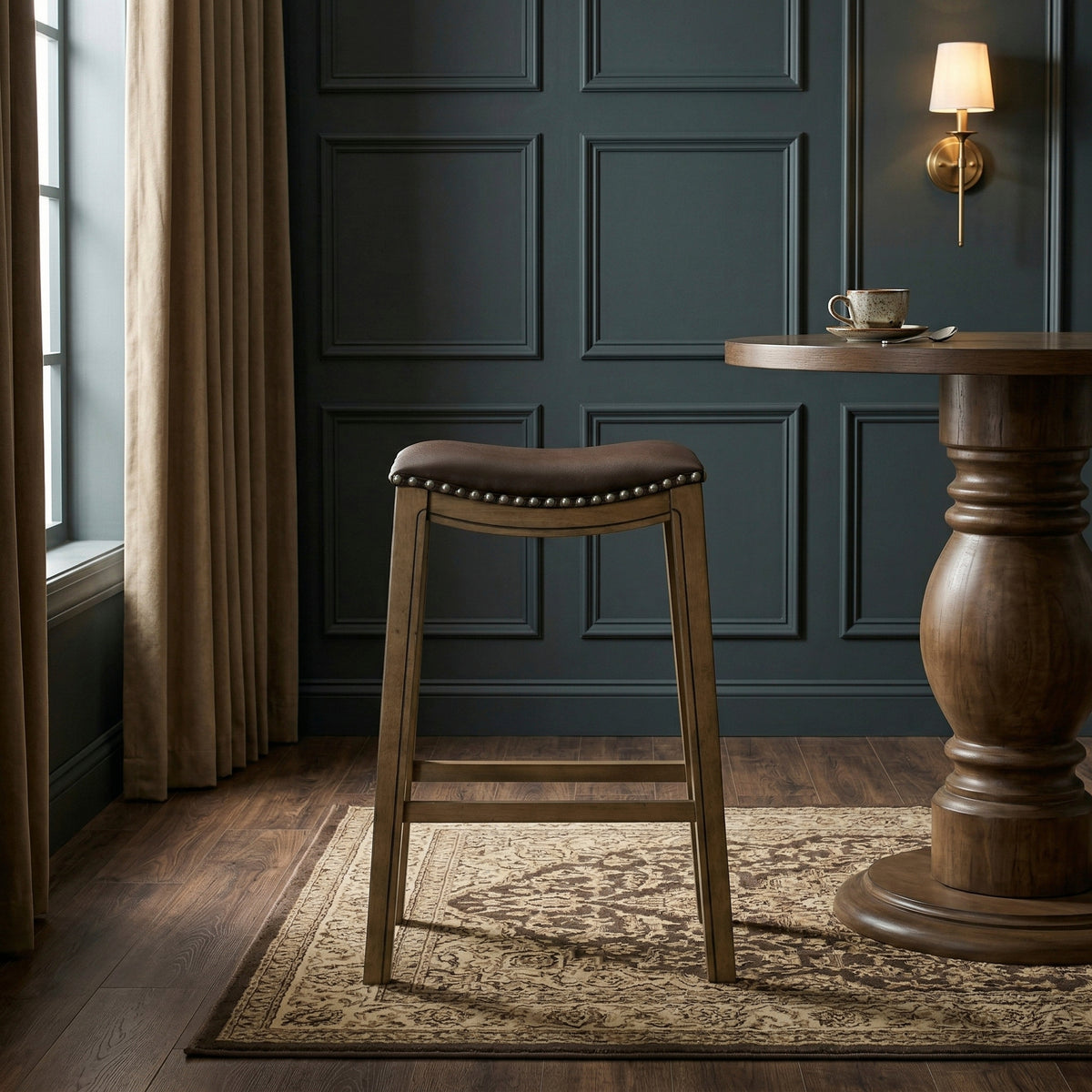 Ordway Brown/Brown Pub Height Stool, Brown from Homelegance - Luna Furniture